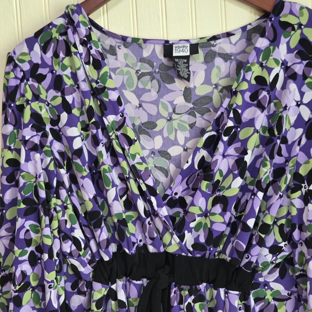 Studio‎ 1940 Blouse Womens Plus 18/20W Purple V Neck 3/4 Sleeve Floral Tunic Top